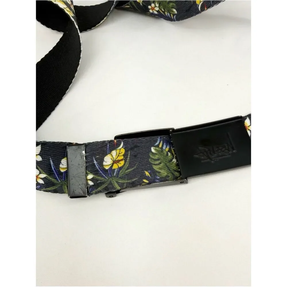 Stussy Navy Blue Yellow Tropical Floral Adjustable Nylon Unisex Belt